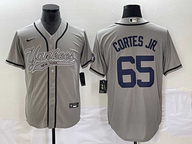 Mens New York Yankees #65 Nestor Cortes Jr Grey With Patch Cool Base Stitched Baseball Jersey